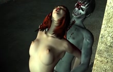 Redhead getting choked while having sex with a zombie