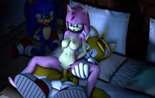 Tails and Amy having sex while Sonic watches
